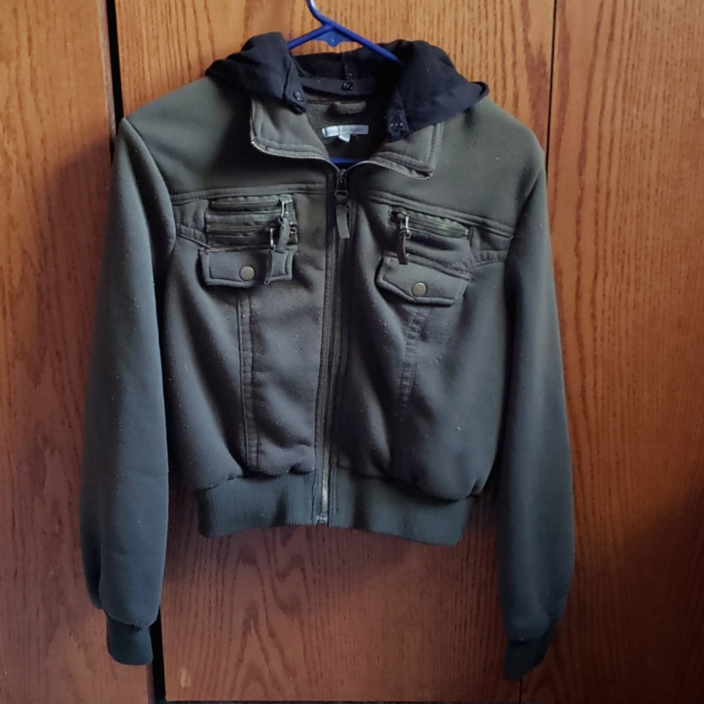 Charlotte Russe forest green bomber jacket, size XL, black hoodie